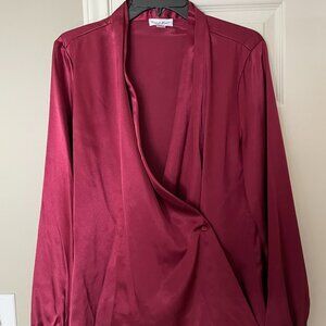 Calvin Klein, Shawl Blouse, Maroon, Size XL